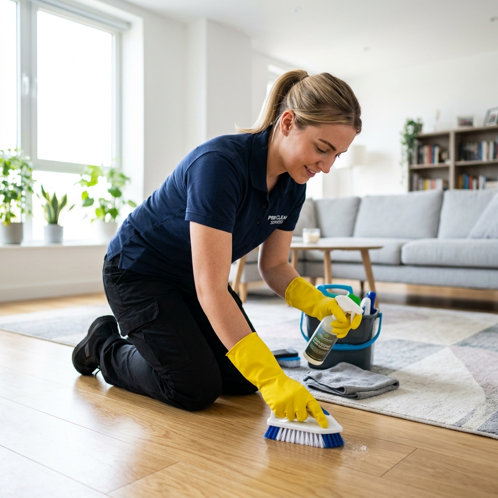 Professional cleaner cleaning floor