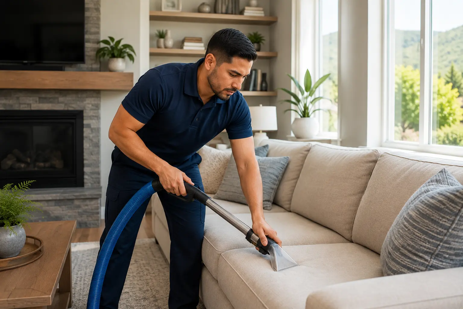 Professional upholstery cleaning service in Medford Oregon living room